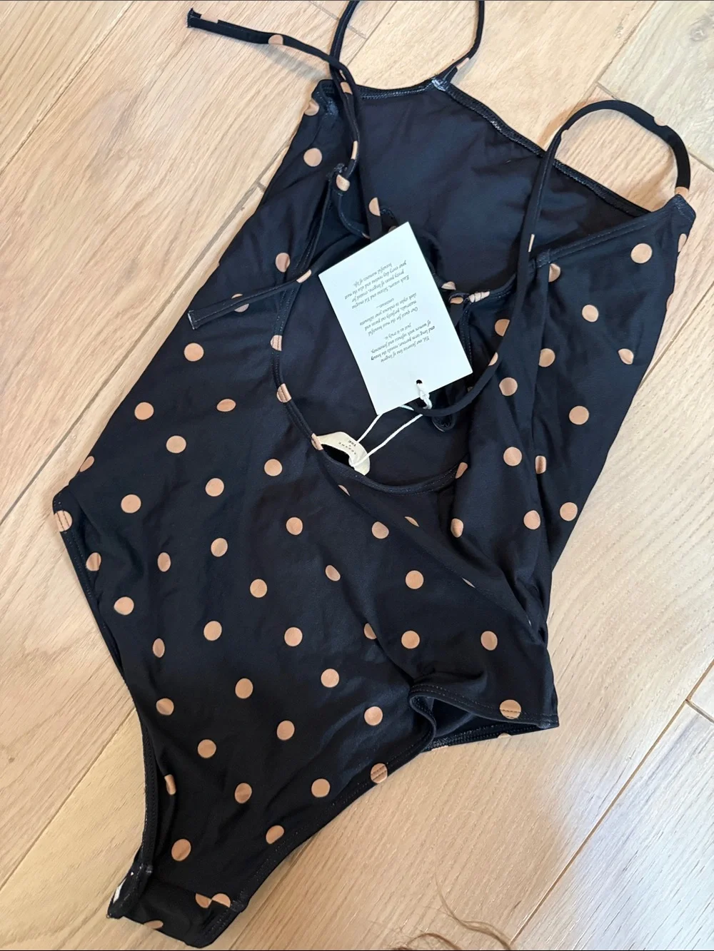 Sezane Black One-Piece Swimsuit with Tan Polka Dots